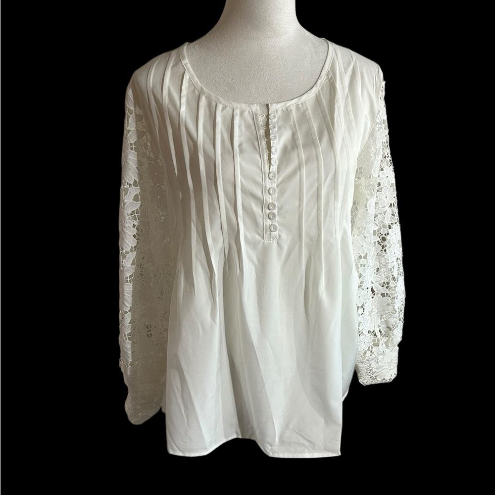 Elegant White Lace Sleeve Women's Top